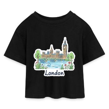 London Skyline Big Ben Parliament Bridge Kunst - Kinder Cropped Jersey T-Shirt - Schwarz - Vorne