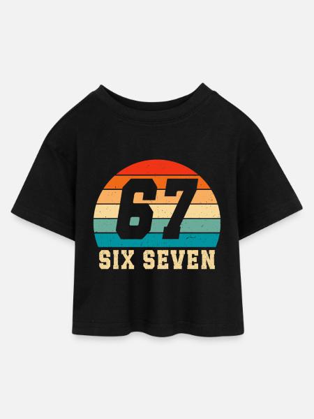 67 Six Seven Brainrot - Kinder Cropped Jersey T-Shirt - Schwarz