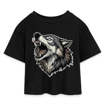 Wild Wolf Heulend Alpha Wolf Maskottchen - Kinder Cropped Jersey T-Shirt - Schwarz - Vorne