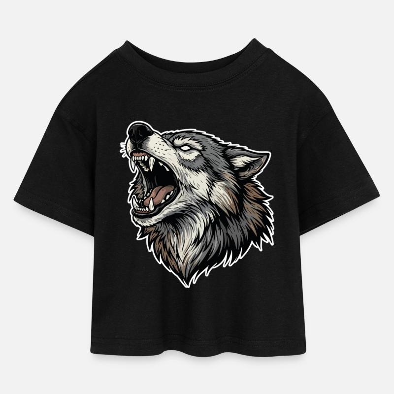 Wild Wolf Heulend Alpha Wolf Maskottchen - Kinder Cropped Jersey T-Shirt - Schwarz