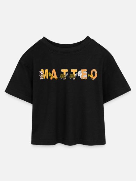Matteo - Kinder Cropped Jersey T-Shirt - Schwarz