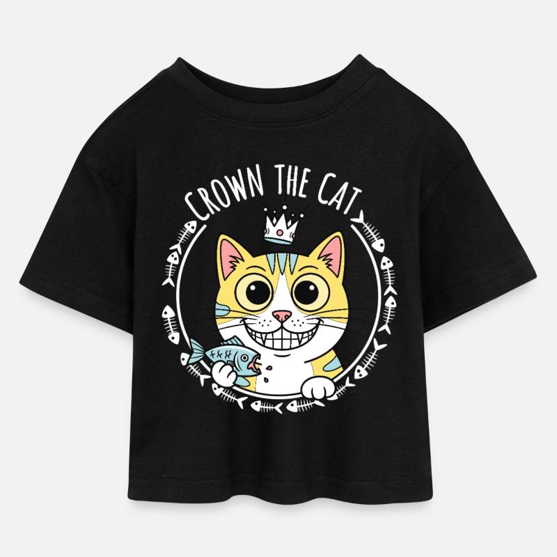Crown the Cat: Regal Kitty - Kids’ Cropped Jersey T-Shirt - black