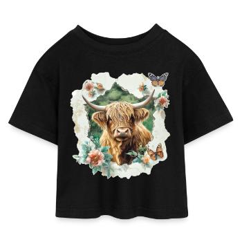Highland cattle - Kids’ Cropped Jersey T-Shirt - black - Front