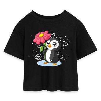 Pinguin Tshirt - Kids’ Cropped Jersey T-Shirt - black - Front