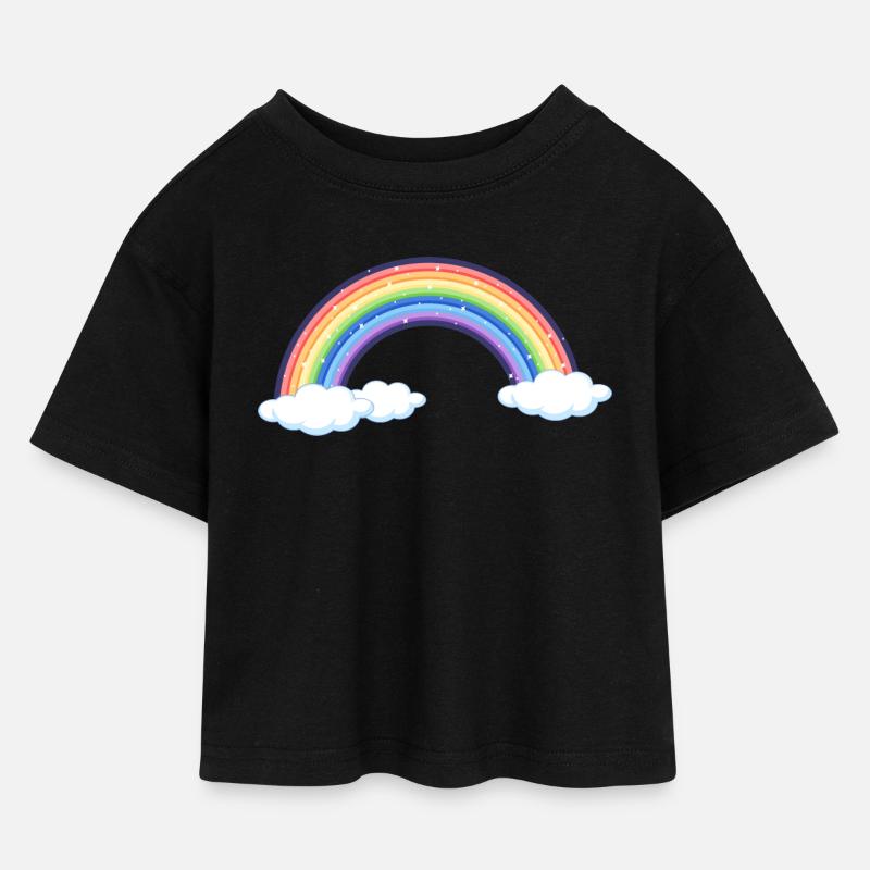 Arc-en-ciel vibrant sur les nuages - T-shirt Crop Top en jersey Enfant - noir