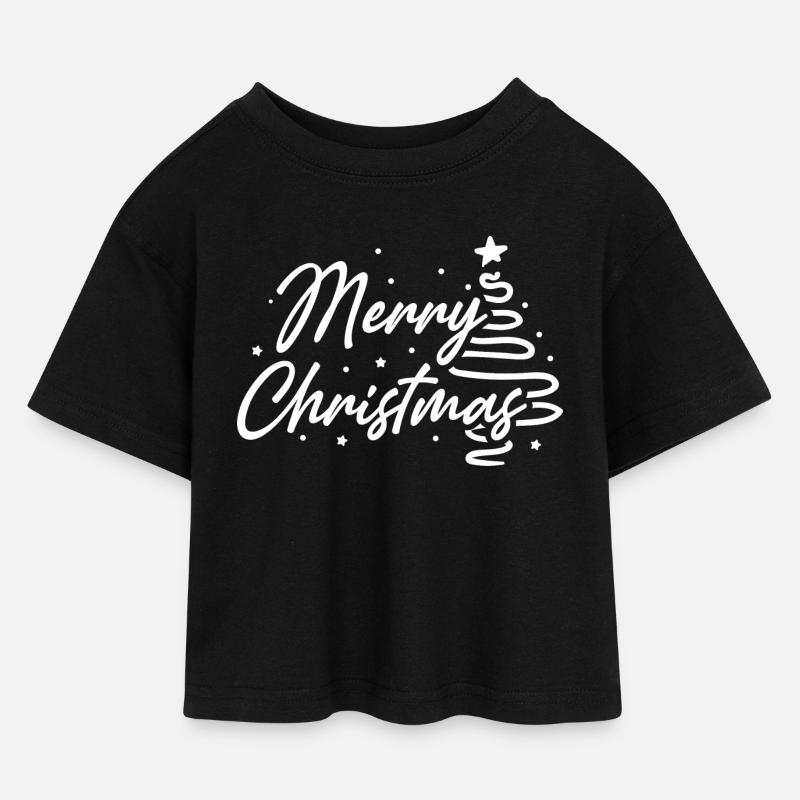 Joyeux Noël script arbre - T-shirt Crop Top en jersey Enfant - noir