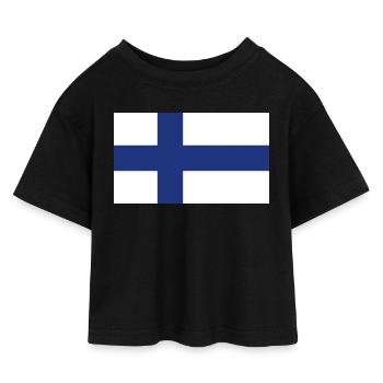 Finland National Flag - Kids’ Cropped Jersey T-Shirt - black - Front