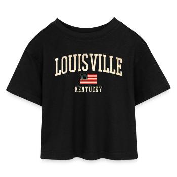 Louisville Kentucky Vintage Arch - Kids’ Cropped Jersey T-Shirt - black - Front