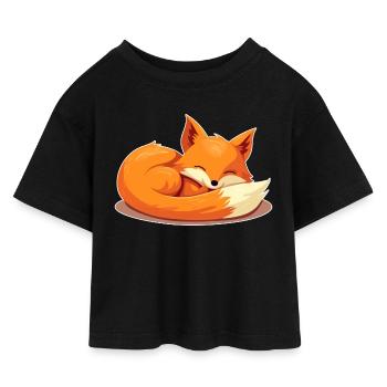 Fuchs schläft - Waldtiere Liebe Schlaf-Shirt Kind - Kinder Cropped Jersey T-Shirt - Schwarz - Vorne