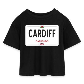 Ortsschild Cardiff - Kinder Cropped Jersey T-Shirt - Schwarz - Vorne