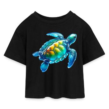Schildkröte - Kinder Cropped Jersey T-Shirt - Schwarz - Vorne