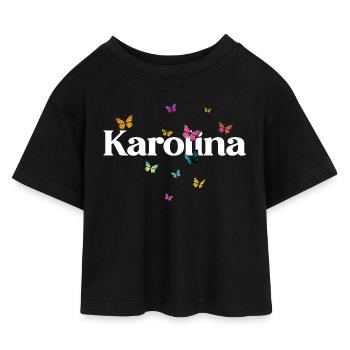 Beau prénom de fille avec des papillons KAROLINA - T-shirt Crop Top en jersey Enfant - noir - Devant