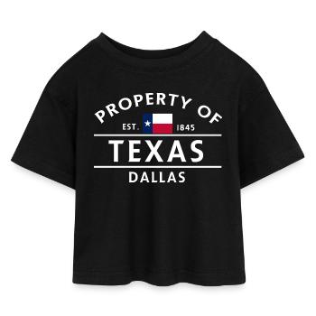 Texas Dallas Motif with Flag - Kids’ Cropped Jersey T-Shirt - black - Front