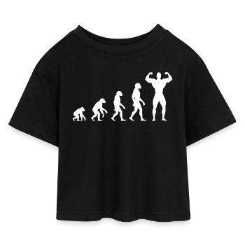 Evolution vom Urmenschen zum Muskelprotz - Kinder Cropped Jersey T-Shirt - Schwarz - Vorne