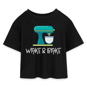 Wake And Bake - Kids’ Cropped Jersey T-Shirt - black - Front