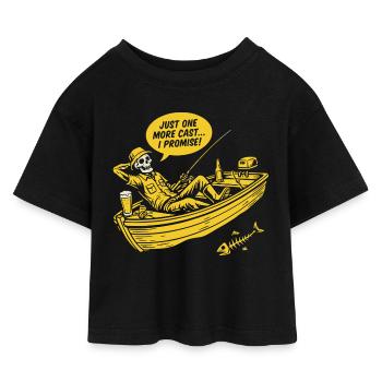 Encore un casting, Angler fun Shirt, sweat à capuche, casquette - T-shirt Crop Top en jersey Enfant - noir - Devant