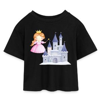 Prinzessin vor Schneeschloss - Kinder Cropped Jersey T-Shirt - Schwarz - Vorne