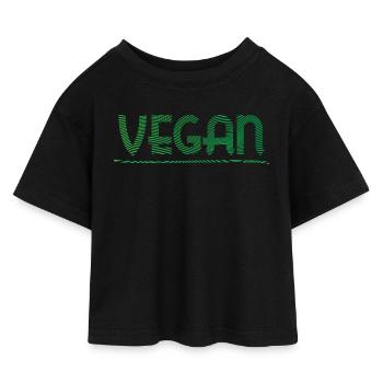 Vegan Schriftzug Grüne Linien - Kinder Cropped Jersey T-Shirt - Schwarz - Vorne