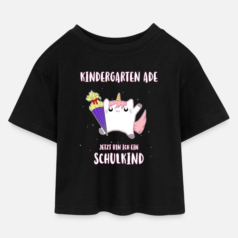 Caticorn Schulkind - Kinder Cropped Jersey T-Shirt - Schwarz
