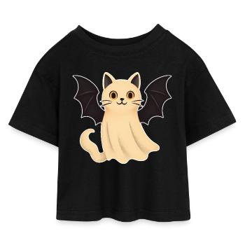 Chat câlin avec des ailes de chauve-souris - T-shirt Crop Top en jersey Enfant - noir - Devant