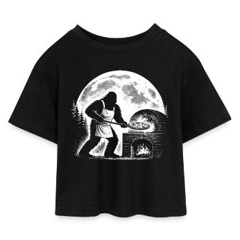 Bigfoot Pizzabäcker - Kinder Cropped Jersey T-Shirt - Schwarz - Vorne