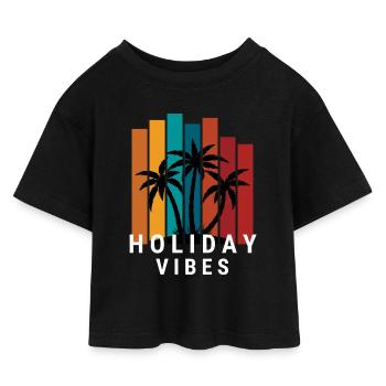 Sigura design Holiday Vibes - Kids’ Cropped Jersey T-Shirt - black - Front