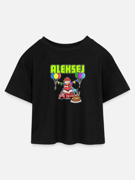 Fire Department Aleksej gift - Kids’ Cropped Jersey T-Shirt - black