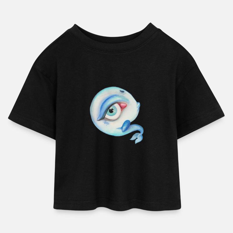 Wise Baleine - Kinder Cropped Jersey T-Shirt - Schwarz