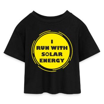 funny run with solar energy design - Kids’ Cropped Jersey T-Shirt - black - Front