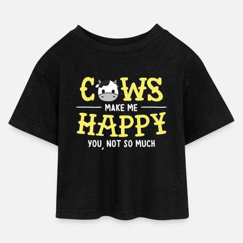 Cows make me happy - Kinder Cropped Jersey T-Shirt - Schwarz