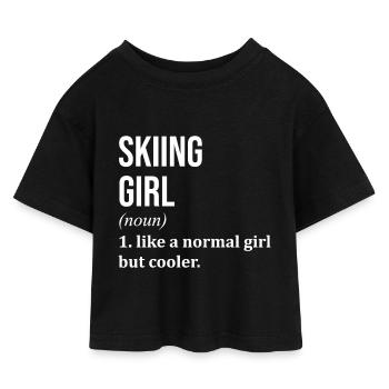 Skiing - Kids’ Cropped Jersey T-Shirt - black - Front