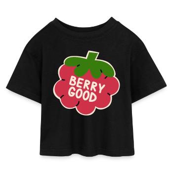 Lustiges Beeren-Shirt mit Himbeermotiv – süßes Frucht-Shirt - Kinder Cropped Jersey T-Shirt - Schwarz - Vorne