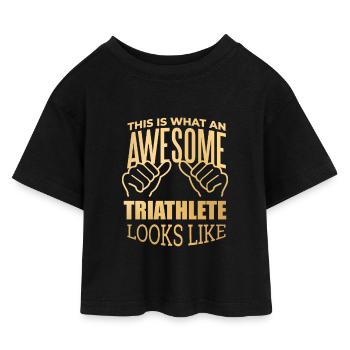 triathlon - T-shirt Crop Top en jersey Enfant - noir - Devant