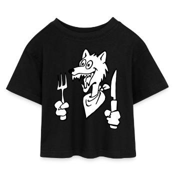 Hungriger Wolf - Kinder Cropped Jersey T-Shirt - Schwarz - Vorne