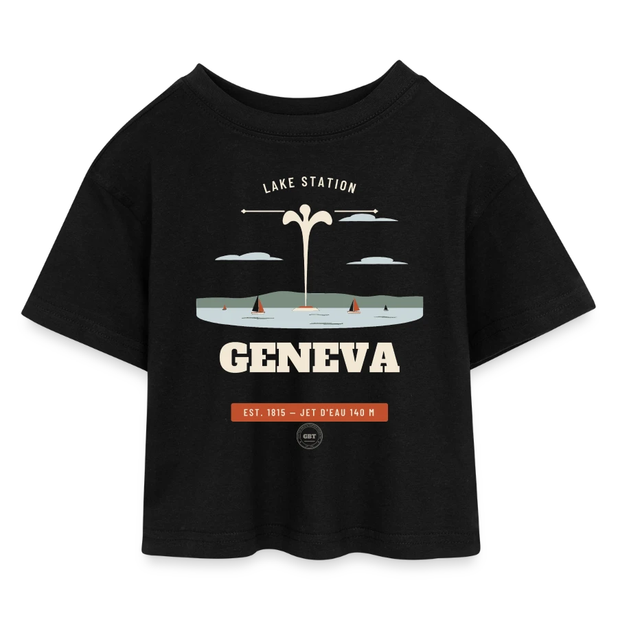 Geneva badge on a kids’ cropped jersey t-shirt, black