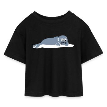 seehund 2 - Kinder Cropped Jersey T-Shirt - Schwarz - Vorne