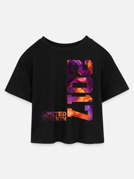 LIMITED EDITION 2017 9 YEARS 9TH BIRTHDAY - Kids’ Cropped Jersey T-Shirt - black