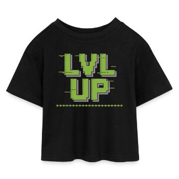 LVL UP Gamer Shirt – Pixel Look - Kinder Cropped Jersey T-Shirt - Schwarz - Vorne