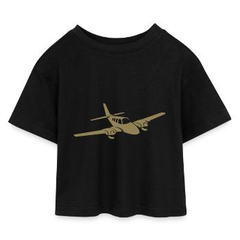 Minimalist propeller plane silhouette - Kids’ Cropped Jersey T-Shirt - black - Front
