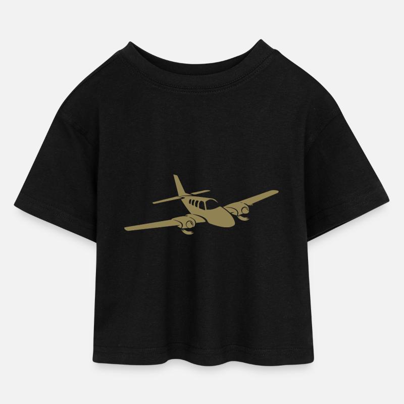 Minimalistisk propellerplan silhuett - Croppad jersey-T-shirt barn - svart