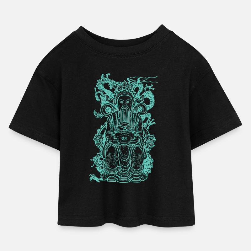 Asiatischer Weise - Kinder Cropped Jersey T-Shirt - Schwarz