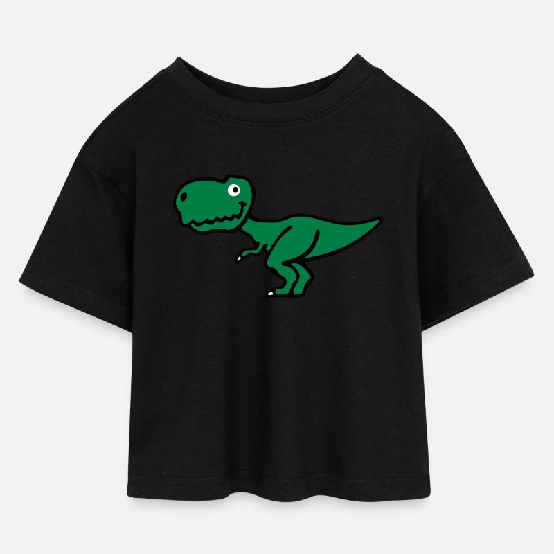 T-Rex - Kinder Cropped Jersey T-Shirt - Schwarz