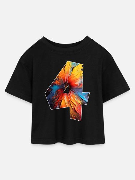 NUMBER 4 YEARS 4TH BIRTHDAY - Kids’ Cropped Jersey T-Shirt - black