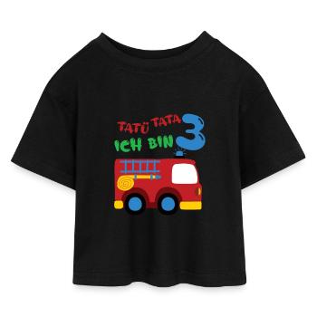 Feuerwehrauto Drei Geburtstag - Kinder Cropped Jersey T-Shirt - Schwarz - Vorne