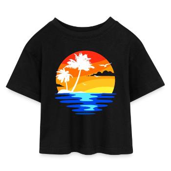 Palm trees caribbean island beach vacation sea summer - Kids’ Cropped Jersey T-Shirt - black - Front