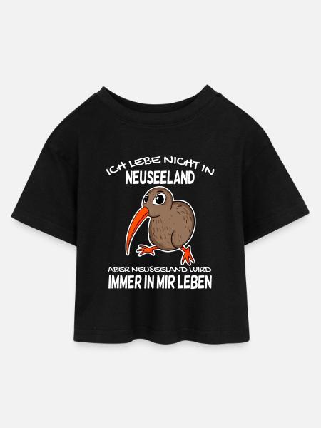 Kiwi Neuseeland - Kinder Cropped Jersey T-Shirt - Schwarz