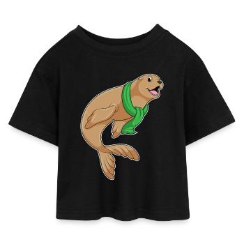 Seehund Schal - Kinder Cropped Jersey T-Shirt - Schwarz - Vorne