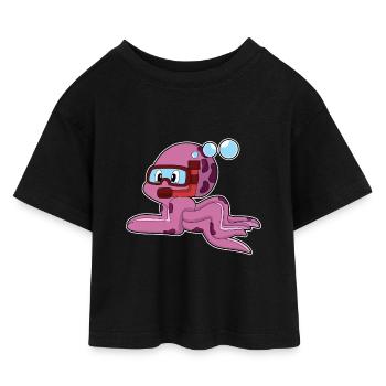 Krake Taucher Schnorchel Tauchen - Kinder Cropped Jersey T-Shirt - Schwarz - Vorne