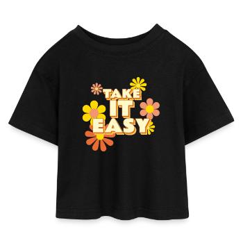 Take it Easy - Kinder Cropped Jersey T-Shirt - Schwarz - Vorne