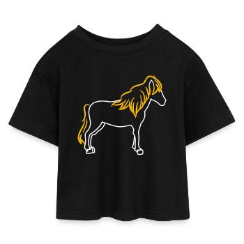 Pferde Isländer Hengst Araber Islandpferde - Kinder Cropped Jersey T-Shirt - Schwarz - Vorne